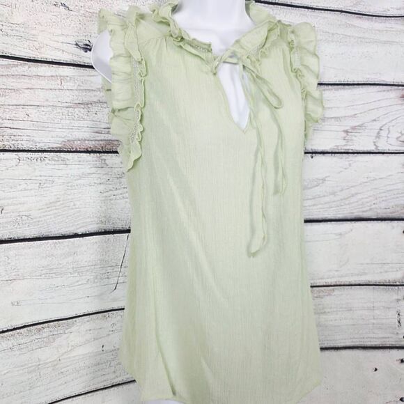 Mine Sage Green Ruffle Tie Neck Sleeveless Blouse Size M - Picture 3 of 9